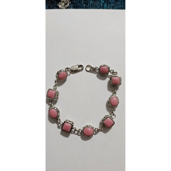 Pink Conch Shell Bead Bracelet Silver 925 - Picture 2 of 8